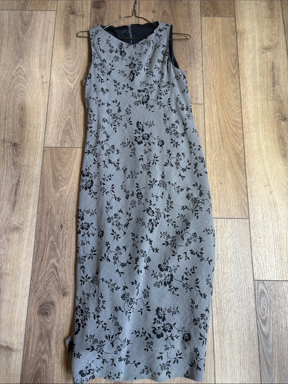 Sleeveless Gray Maxi Dress with Black Floral Burnout